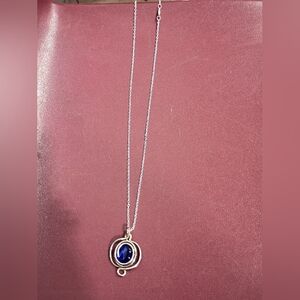 Silver Necklace with Deep Blue Pendant